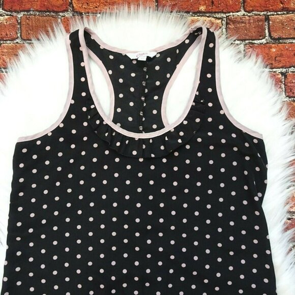 🎯5/$30 Candie's Tank Top Polka Dot Ruffle Black Pink Dip Hem Juniors XS - Picture 2 of 10